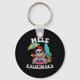 Mele Kalikimaka Hawaii Christmas Surfing Santa Bea Key Ring