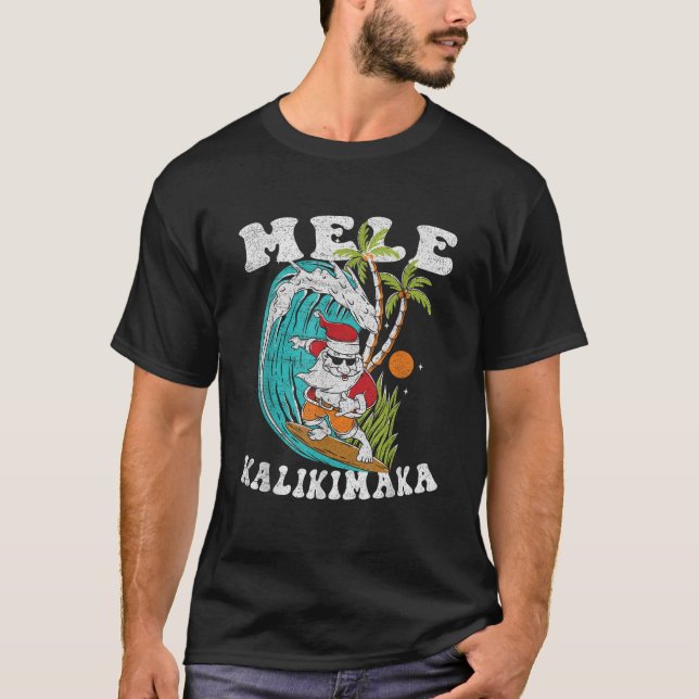 Mele Kalikimaka Hawaii Christmas Surfing Santa  T-Shirt (Front)