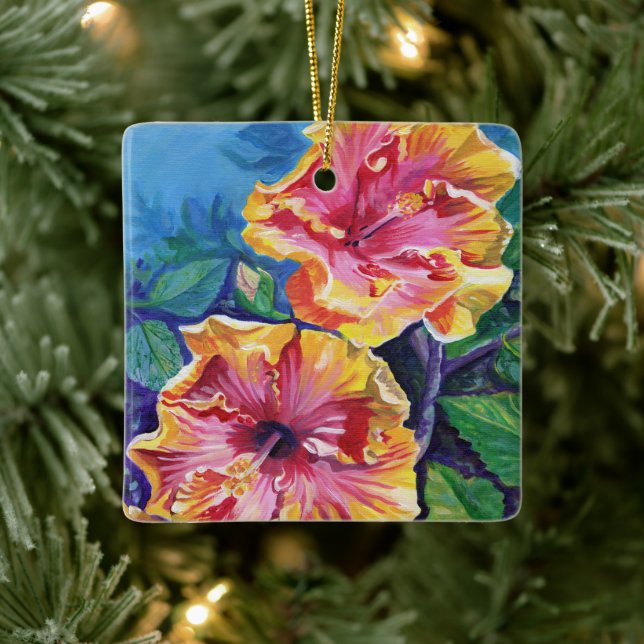 Mele Kalikimaka Hawaii Hibiscus Christmas  Ceramic Ornament (Tree)