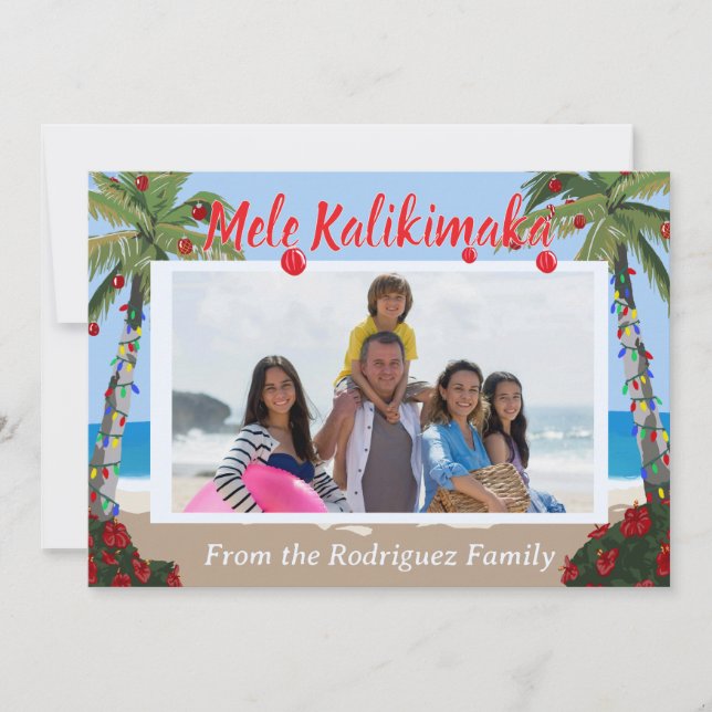 Mele Kalikimaka Hawaiian Beach Personalized Photo Holiday Card (Front)