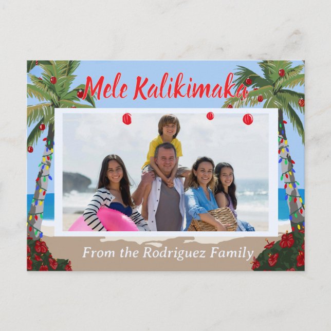 Mele Kalikimaka Hawaiian Beach Personalized Photo  Holiday Postcard (Front)