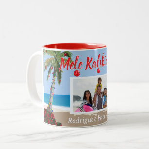 Mele Kalikimaka Hawaiian Christmas Beach Photo Two-Tone Coffee Mug