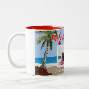 Mele Kalikimaka Hawaiian Christmas Beach Photo Two-Tone Coffee Mug