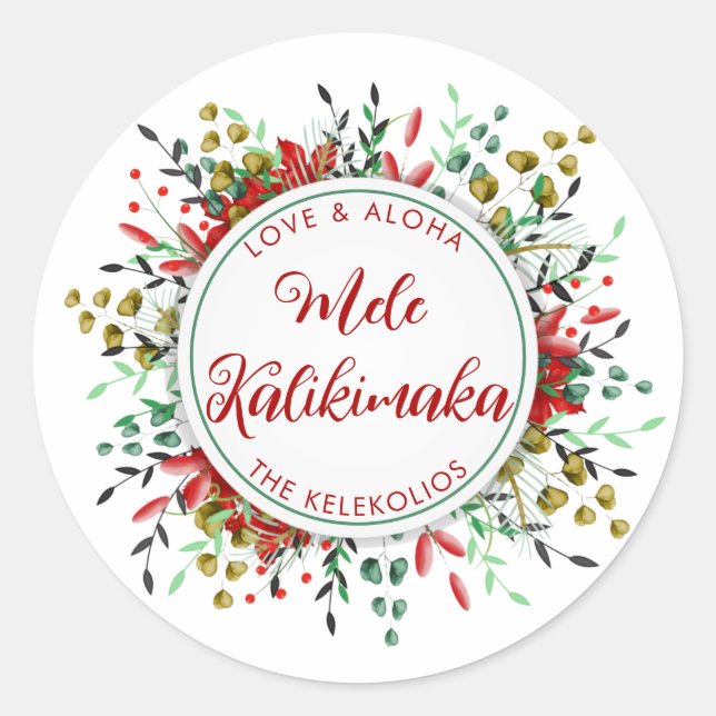 Mele Kalikimaka Hawaiian Christmas Classic Round Sticker (Front)