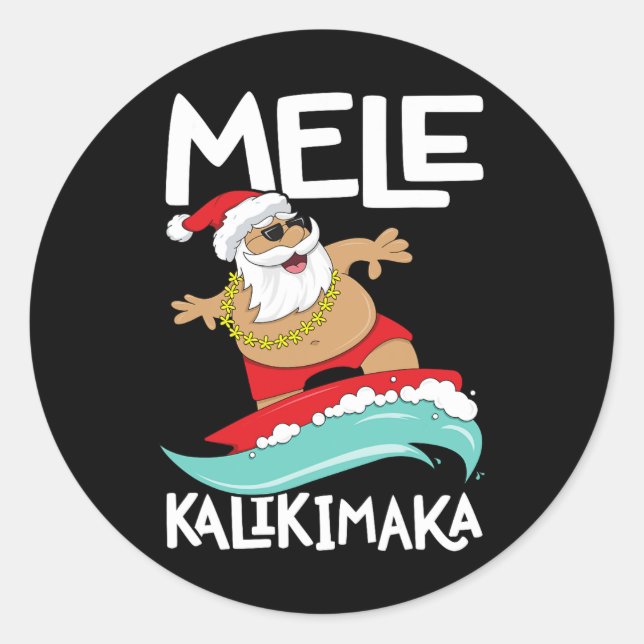 Mele Kalikimaka Hawaiian Christmas Hawaii Surfing  Classic Round Sticker (Front)