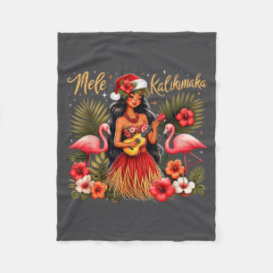 Mele Kalikimaka Hawaiian Christmas Hula Girl Troca Fleece Blanket
