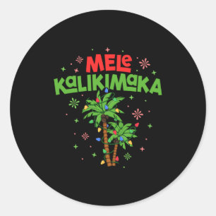 Mele Kalikimaka Hawaiian Christmas Palm Tree Light Classic Round Sticker