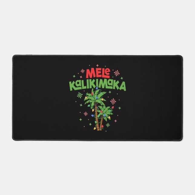Mele Kalikimaka Hawaiian Christmas Palm Tree Light Desk Mat (Front)