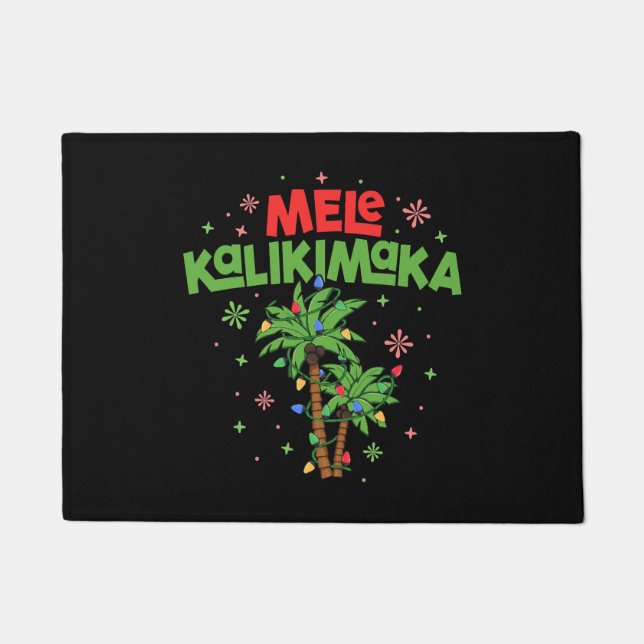Mele Kalikimaka Hawaiian Christmas Palm Tree Light Doormat (Front)
