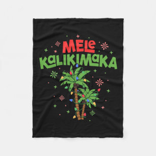 Mele Kalikimaka Hawaiian Christmas Palm Tree Light Fleece Blanket