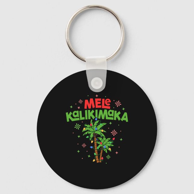 Mele Kalikimaka Hawaiian Christmas Palm Tree Light Key Ring (Front)