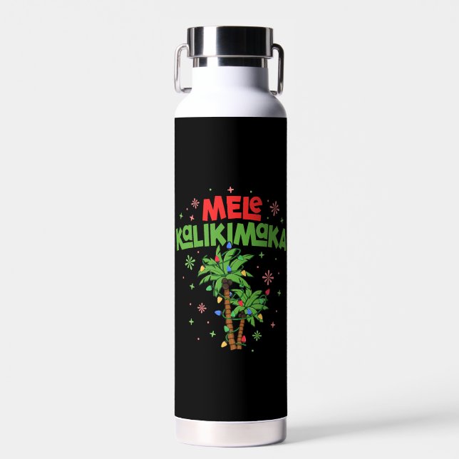 Mele Kalikimaka Hawaiian Christmas Palm Tree Light Water Bottle (Front)