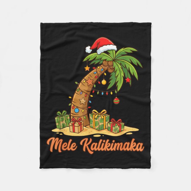 Mele Kalikimaka Hawaiian Christmas Palm Trees  Fleece Blanket (Front)