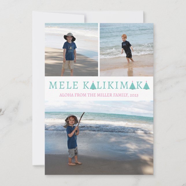 Mele Kalikimaka Hawaiian Christmas Photo Collage Holiday Card (Front)