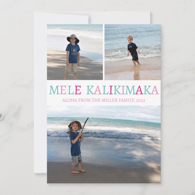 Mele Kalikimaka Hawaiian Christmas Photo Collage Holiday Card (Front)