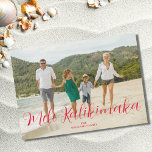 Mele Kalikimaka Hawaiian Christmas Photo  Holiday Card<br><div class="desc">Modern Mele Kalikimaka Hawaiian Christmas photo flat holiday card with name. Replace the photo with your own and change the name.</div>