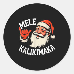 Mele Kalikimaka Hawaiian Christmas Santa Cartoon D Classic Round Sticker
