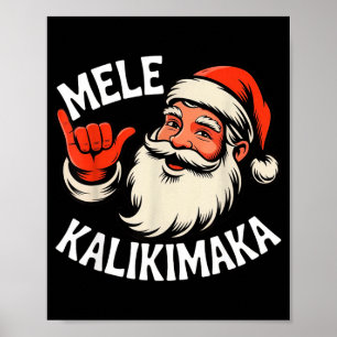 Mele Kalikimaka Hawaiian Christmas Santa Cartoon D Poster
