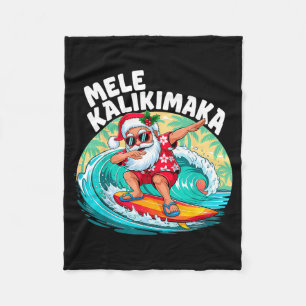 Mele Kalikimaka Hawaiian Christmas Santa Surfing B Fleece Blanket