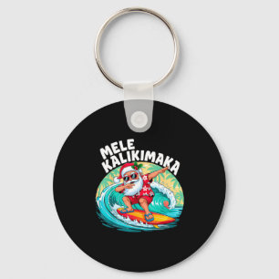Mele Kalikimaka Hawaiian Christmas Santa Surfing B Key Ring
