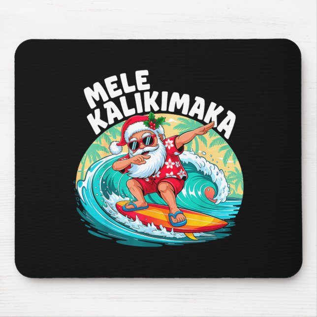 Mele Kalikimaka Hawaiian Christmas Santa Surfing B Mouse Mat (Front)