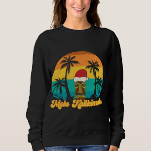 Mele Kalikimaka Hawaiian Christmas Tiki Santa Hat  Sweatshirt