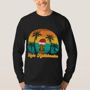 Mele Kalikimaka Hawaiian Christmas Tiki Santa Hat T-Shirt