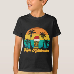 Mele Kalikimaka Hawaiian Christmas Tiki Santa Hat  T-Shirt
