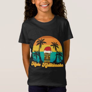 Mele Kalikimaka Hawaiian Christmas Tiki Santa Hat T-Shirt