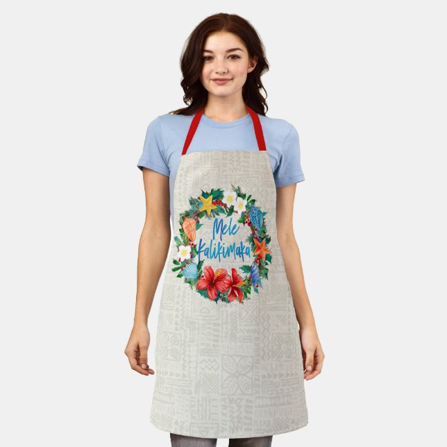 Mele Kalikimaka Hawaiian Christmas Wreath Apron (Worn)