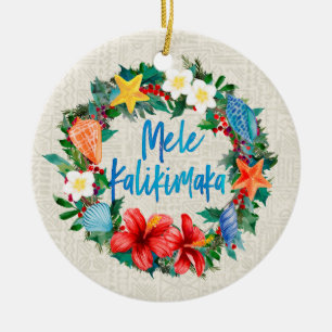 Mele Kalikimaka Hawaiian Christmas Wreath Ceramic Tree Decoration