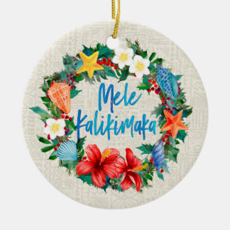 Mele Kalikimaka Hawaiian Christmas Wreath Ceramic Tree Decoration