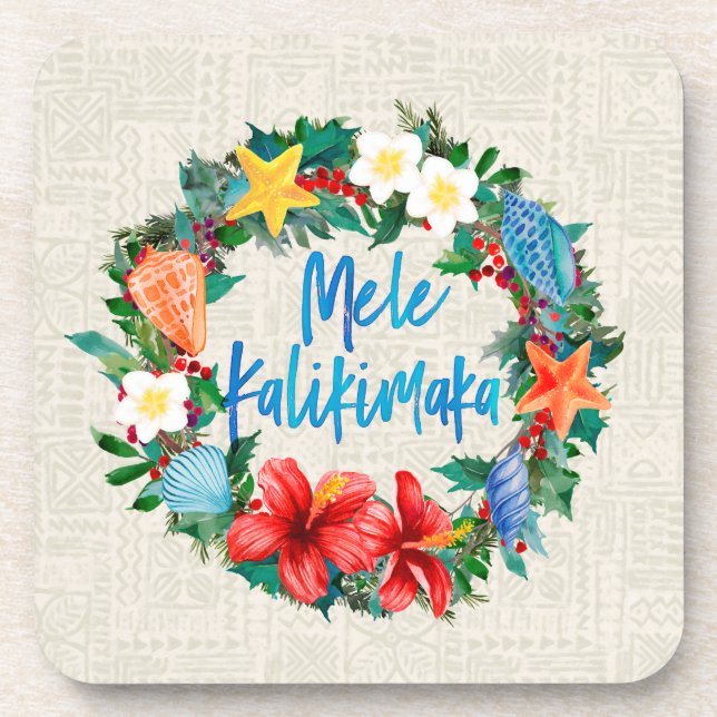 Mele Kalikimaka Hawaiian Christmas Wreath Coaster (Front)