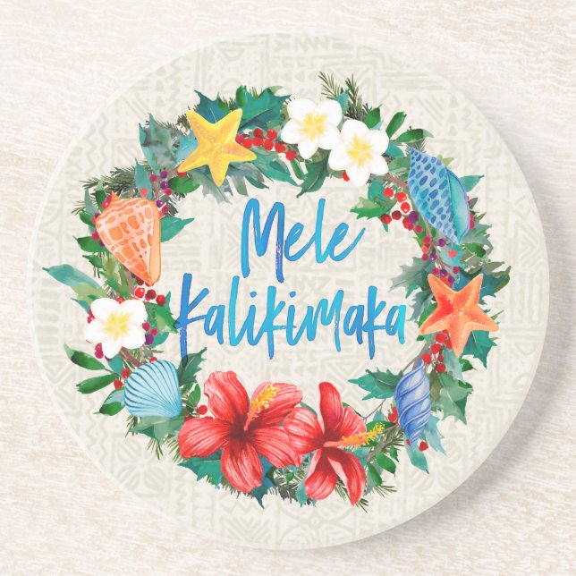 Mele Kalikimaka Hawaiian Christmas Wreath Coaster (Front)