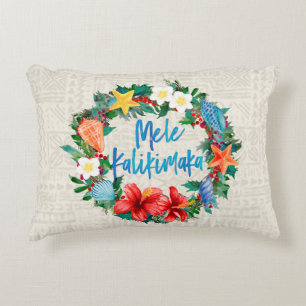 Mele Kalikimaka Hawaiian Christmas Wreath Decorative Cushion