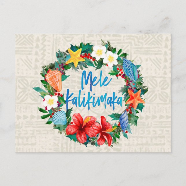 Mele Kalikimaka Hawaiian Christmas Wreath Holiday Postcard (Front)