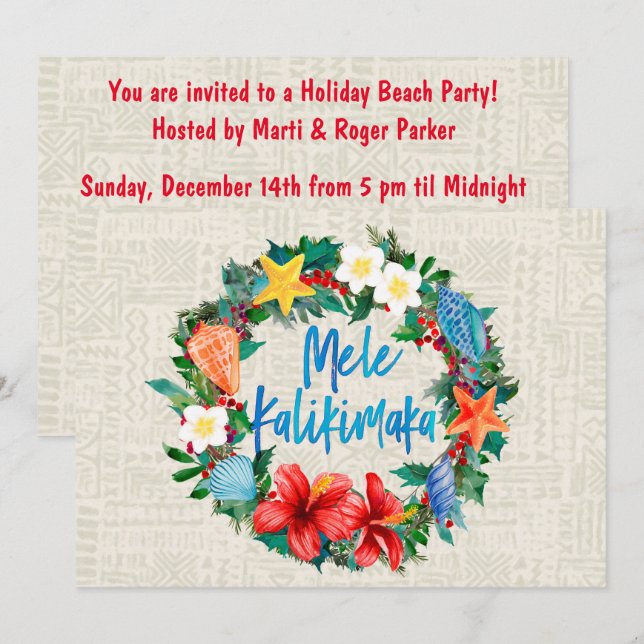 Mele Kalikimaka Hawaiian Christmas Wreath Invitation (Front/Back)