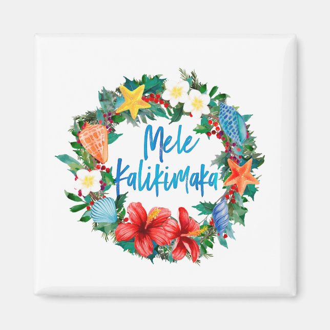 Mele Kalikimaka Hawaiian Christmas Wreath Magnet (Front)