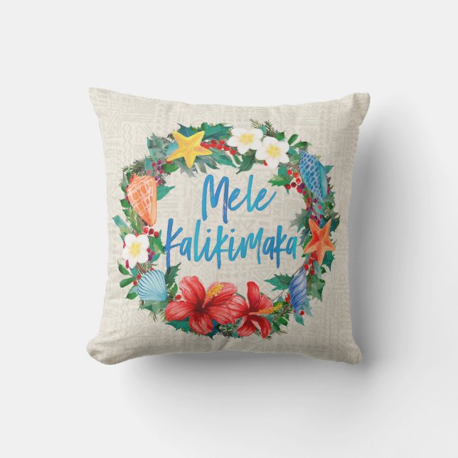 Mele Kalikimaka Hawaiian Christmas Wreath Reverse Cushion (Front)