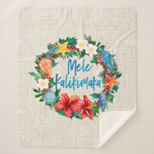 Mele Kalikimaka Hawaiian Christmas Wreath Sherpa Blanket
