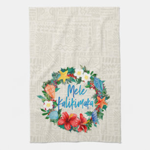 Mele Kalikimaka Hawaiian Christmas Wreath Tea Towel