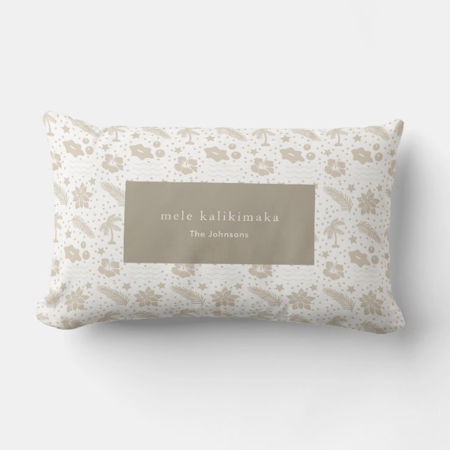Mele Kalikimaka Hawaiian Floral Beig Lumber Pillow (Front)