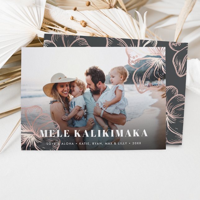 Mele Kalikimaka | Hawaiian Floral Photo Holiday Card (Creator Uploaded)