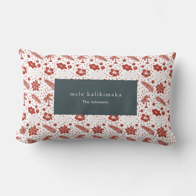 Mele Kalikimaka Hawaiian Floral Red Lumber Pillow (Front)