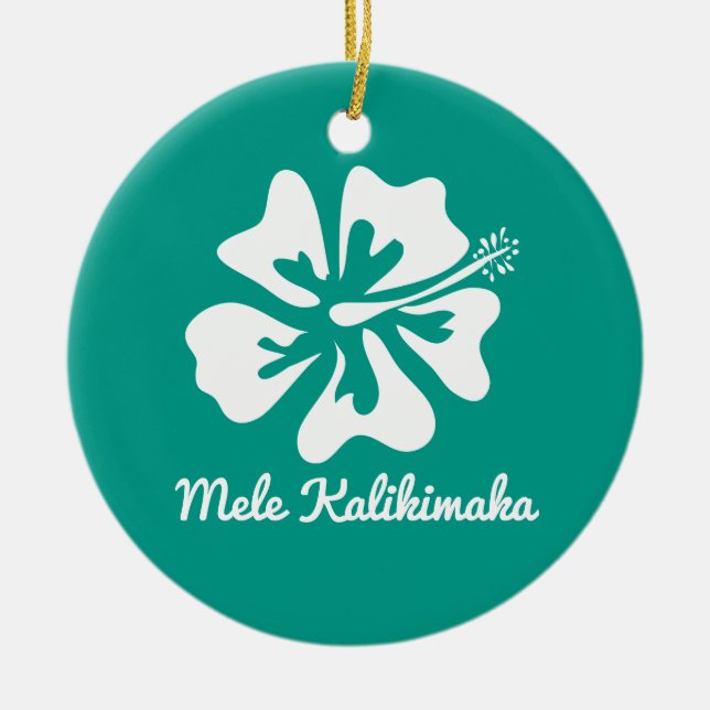 Mele Kalikimaka Hawaiian flower Christmas Holiday Ceramic Tree Decoration (Front)