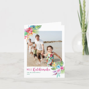 Mele Kalikimaka Hawaiian Flowers Photo  Holiday Card