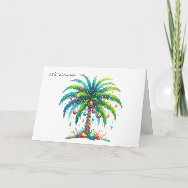 Mele Kalikimaka Hawaiian Neon Palm Tree Christmas  Holiday Card (Front)