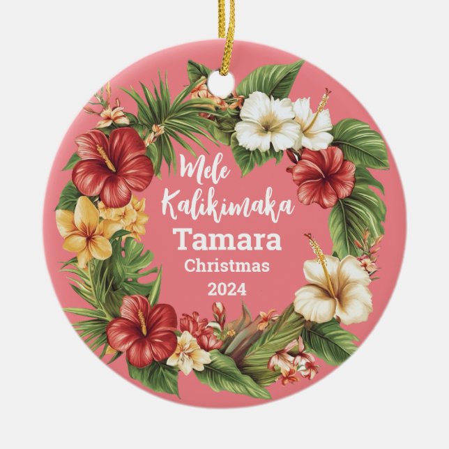 Mele Kalikimaka Hawaiian Personalised Ornament (Front)