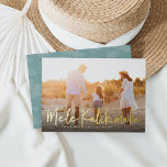 Mele Kalikimaka | Hawaiian Photo Foil Holiday Card<br><div class="desc">Chic full bleed horizontal or landscape-orientated holiday photo card features "Mele Kalikimaka, " the Hawaiian Christmas greeting, in casual gold foil hand lettered script typography as an overlay on your favourite beach or vacation photo. Personalise with your custom holiday message, the year, and your family name beneath. Cards reverse to...</div>