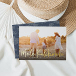 Mele Kalikimaka | Hawaiian Photo Foil Holiday Card<br><div class="desc">Chic full bleed horizontal or landscape-orientated holiday photo card features "Mele Kalikimaka, " the Hawaiian Christmas greeting, in casual gold foil hand lettered script typography as an overlay on your favourite beach or vacation photo. Personalise with your custom holiday message, the year, and your family name beneath. Cards reverse to...</div>